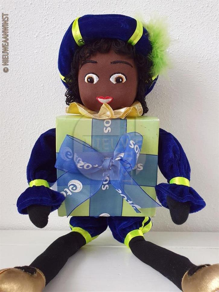 Authentieke Etos kado zwarte Piet pop - 45cm, blauw/groen, Diversen, Sinterklaas, Verzenden
