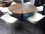 Prachtige ronde eettafel - tropisch hout - diameter 150 cm, Huis en Inrichting, Ophalen, Zo goed als nieuw, Rond, Overige houtsoorten