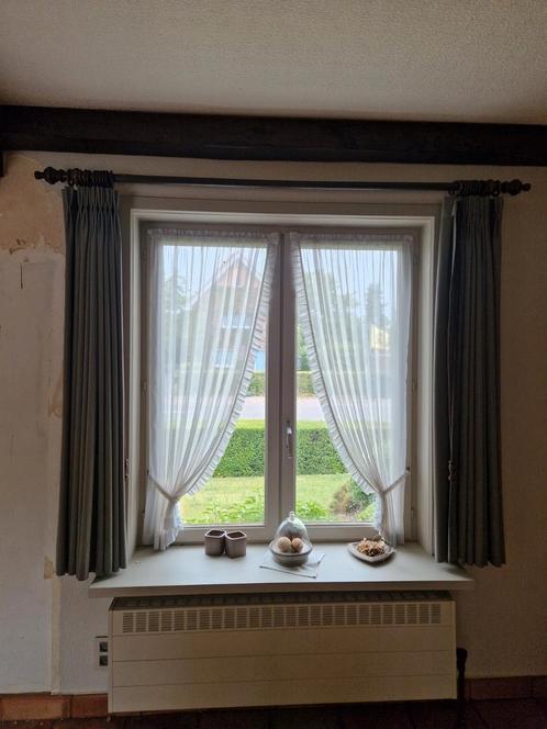 Verduisterende gordijnen + gordijnroede., Huis en Inrichting, Stoffering | Gordijnen en Lamellen, Gebruikt, Grijs, Ophalen
