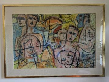 Abstract schilderij in vergulde kader beschikbaar voor biedingen