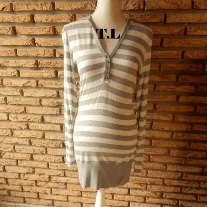 (77)- robe femme t.40 blanc et gris - tom tailor -, Kleding | Dames, Jurken, Zo goed als nieuw, Maat 38/40 (M), Wit, Onder de knie