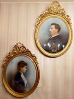 Antieke Krijt Schilderijen in Ovaal Kader, Antiek en Kunst, Ophalen
