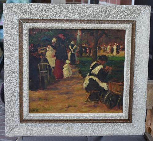 Figuren in het park (XX), Antiek en Kunst, Kunst | Schilderijen | Klassiek, Ophalen of Verzenden