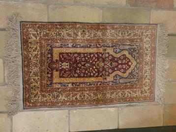 Tapis de prière turc en soie - 90x56cm avec certificat d'aut