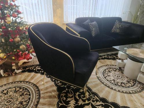 Prachtige zwart met goude salon te koop + eettafel-stoelen, Huis en Inrichting, Zetels | Zetels en Chaises Longues, Zo goed als nieuw