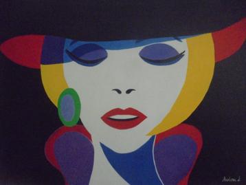 olieschilderij kleurrijk meisje popart (60x80) beschikbaar voor biedingen