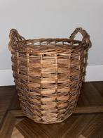 Panier vintage en rotin ancien avec poignées — Ø 33 cm, Enlèvement ou Envoi