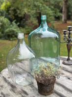 2 grote demijohn flessen / dame-jeanne helder & blauwgroen, Huis en Inrichting, Ophalen, Zo goed als nieuw