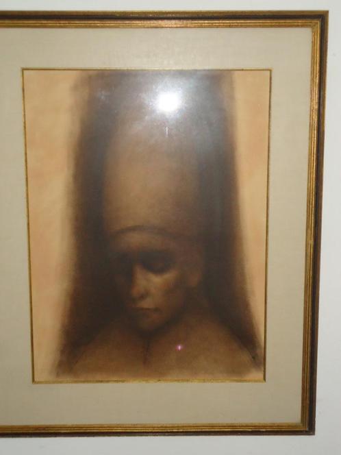 Willem VAN AERDEN mystiek portret hoofd houtskool & potlood, Antiquités & Art, Art | Peinture | Moderne, Enlèvement