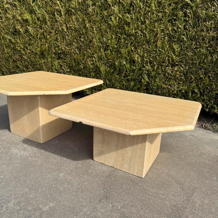 Set salontafels - travertin, Huis en Inrichting, Tafels | Salontafels, Rond, Ophalen