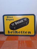 Blik reclamebord Union Briketten 1938, Verzamelen, Merken en Reclamevoorwerpen, Ophalen of Verzenden, Reclamebord