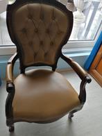 Bruine lederen stoelen, Huis en Inrichting, Stoelen, Twee, Gebruikt, Hout, Bruin