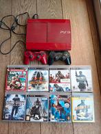 Rode Sony Playstation 3 -PS3 - 2 bakjes en 8 spelletjes, Games en Spelcomputers, Ophalen, Gebruikt, Met 2 controllers, Met harde schijf