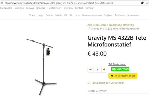 Gravity MS 4322B Tele Microfoonstatief, Muziek en Instrumenten, Microfoons, Nieuw, Ophalen