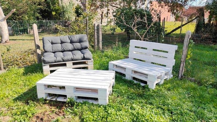 Loungeset buiten, Tuin en Terras, Tuinsets en Loungesets, Zo goed als nieuw, Loungeset, Hout, Bank, Bijzettafel, Ophalen