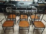 6 eetkamerstoelen van smeedijzer/eikenhout, Huis en Inrichting, Stoelen, Ophalen, Zo goed als nieuw, Grijs