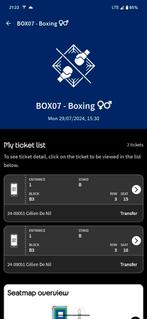 2 tickets Olympische Spelen boxen maandag 29/07, Tickets en Kaartjes