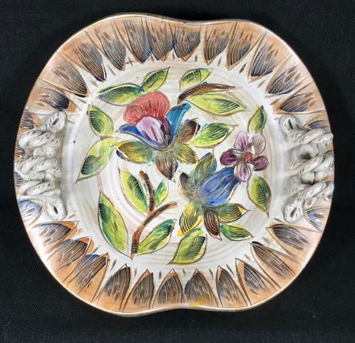 Bequet vintage keramiek mand schaal bloemmotief België, Verzamelen, Retro, Huis en Inrichting, Ophalen of Verzenden