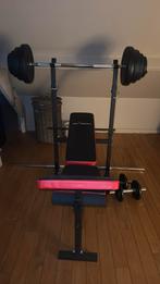 Benchpress toestel met gewichten., Sport en Fitness, Ophalen, Zo goed als nieuw, Borst, Fitnessbank