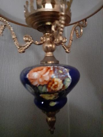vintage opaline hanglamp met bloemmotief