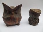 2 houten beeldjes uilen, Gebruikt, Dier, Verzenden