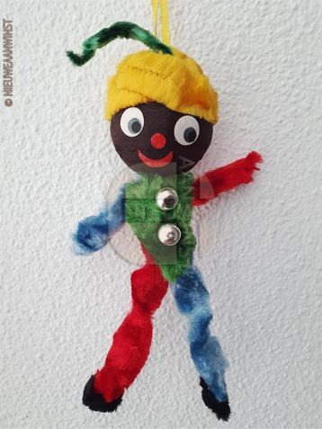 Authentieke vintage chenille zwarte Piet pop - 25cm disponible aux enchères