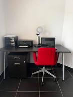 Bureautafel + ladekastop wieltjes in hout, Ophalen, In hoogte verstelbaar, Gebruikt