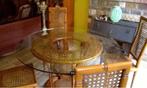 prachtige tafel met 4 rotan stoelen, Ophalen, Rond, Glas