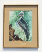 J. Vallès:' Reiger ' Gemengde techniek (76 x 94) Vintage 70s, Antiek en Kunst, Ophalen of Verzenden