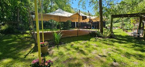 Stretchtent 8.5x12.5 zandkleur 1 jaar oud, Hobby en Vrije tijd, Feestartikelen | Verhuur, Zo goed als nieuw, Ophalen of Verzenden