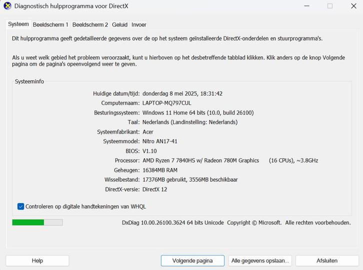 Acer Nitro 5 AN17-41-R7VF Azerty voor thuis of school, Computers en Software, Windows Laptops, Nieuw, 17 inch of meer, SSD, Azerty