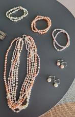 Juwelenset parels, zalmroze en ivoorkleur, Handtassen en Accessoires, Kettingen, Ophalen, Zo goed als nieuw