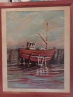 Schilderij op doek met vissersboot op strand, Ophalen