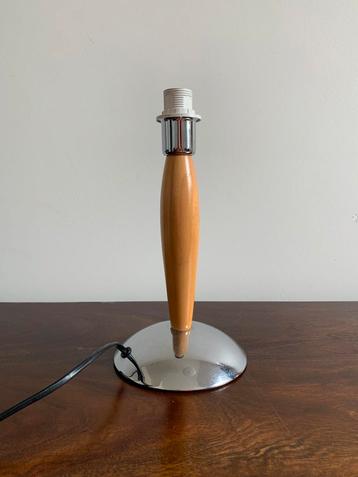 Pied de lampe années 80 chrome et hêtre tourné, Enlèvement ou Envoi, Utilisé