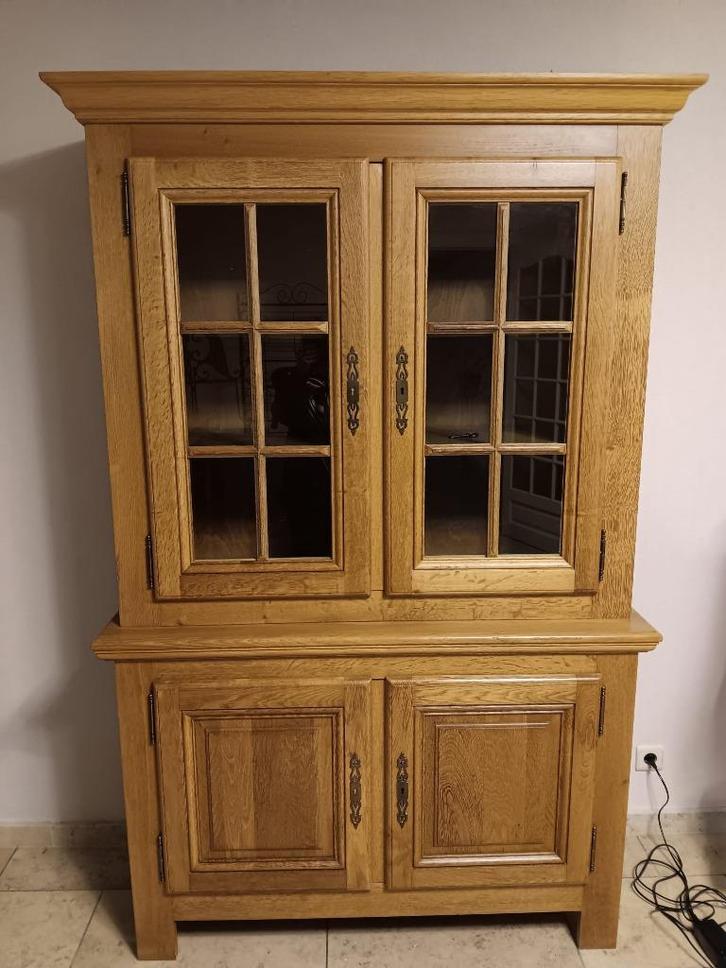 Vitrinekast van massief licht eikenhout, 4 deuren - Vintage, Huis en Inrichting, Kasten | Vitrinekasten, Gebruikt, 150 tot 200 cm