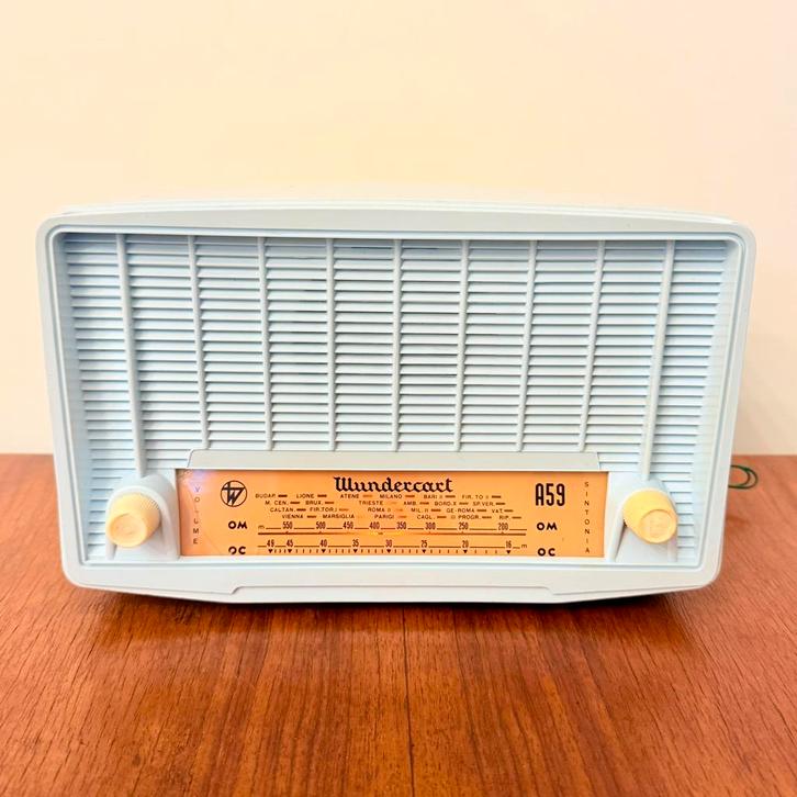 VINTAGE ITALIAANSE BUIZENRADIO WUNDERCART A59 HEMELSBLAUW, Antiek en Kunst, Antiek | Tv's en Audio, Verzenden