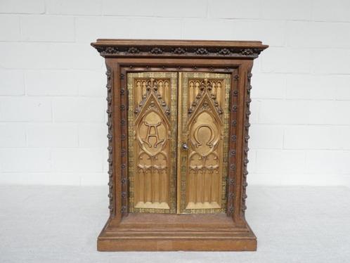 Prachtig neogotiek eiken tabernakel, hoogte 70cm., Antiek en Kunst, Antiek | Religieuze voorwerpen, Ophalen