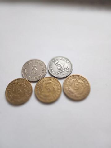 Allemagne5 x 5 pfennig 1917 zinc-1924 G-1925 G-1925 A1914 A-, Envoi, Monnaie