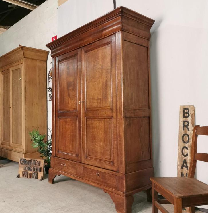 antieke Louis Philippe kleerkast in eik H 204 B 146 D 56, Antiek en Kunst, Antiek | Meubels | Kasten, Ophalen