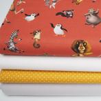6195) 4 piècesx70x50cm tissu lot madagascar 3, Nieuw, Ophalen of Verzenden, 30 tot 120 cm, Katoen
