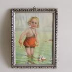 Vintage kader meisje met eendjes jaren 40 Kunstprint Germany, Antiek en Kunst, Ophalen of Verzenden
