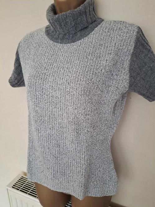 Superleuk Grijs Gemeleerd Coltruitje met Korte Mouw 36/38, Kleding | Dames, Truien en Vesten, Zo goed als nieuw, Maat 38/40 (M)