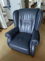 Fauteuil + Bankstel van  donkerblauw buffel leer, Ophalen, 150 tot 200 cm, Zo goed als nieuw, Rechte bank