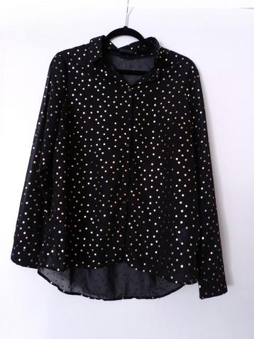 Zwarte doorschijnende blouse met gouden stippen maat xl beschikbaar voor biedingen