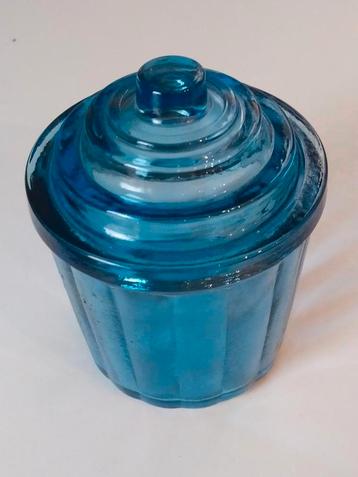 Zware blauw glazen pot met deksel, Antiek en Kunst, Ophalen of Verzenden