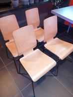 4 stoelen, blank fineer, metalen onderstel, Huis en Inrichting, Stoelen, Metaal, Vier, Modern, Gebruikt