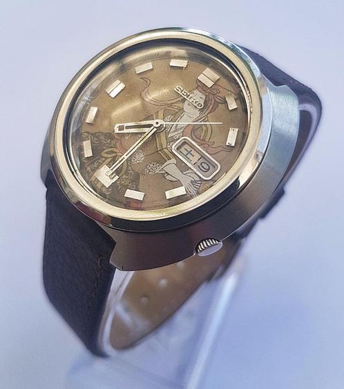 Seiko Vintage 7019 cadran Ukiyo-e, Handtassen en Accessoires, Horloges | Heren, Gebruikt, Polshorloge, Seiko, Staal, Leer, Ophalen