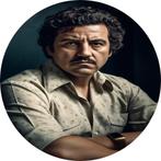 Pablo Escobar portret Muurcirkel 60x60 metaal + Ophangsystee, Nieuw, Verzenden