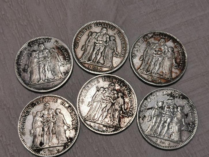 5 Francs 1849-1875(6piece)Silver ,Hercoules group, Postzegels en Munten, Munten | Europa | Niet-Euromunten, Setje, Frankrijk, Zilver