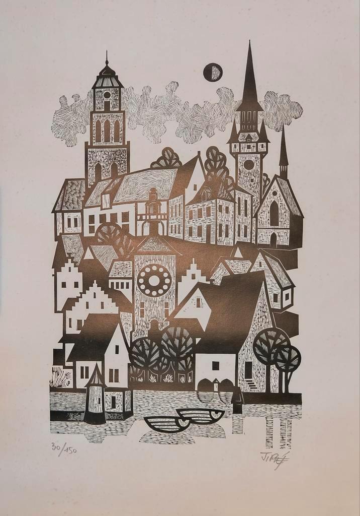 Houtsnede stad Lier 30/150 (Piet Janssens), Antiek en Kunst, Kunst | Tekeningen en Fotografie, Ophalen of Verzenden